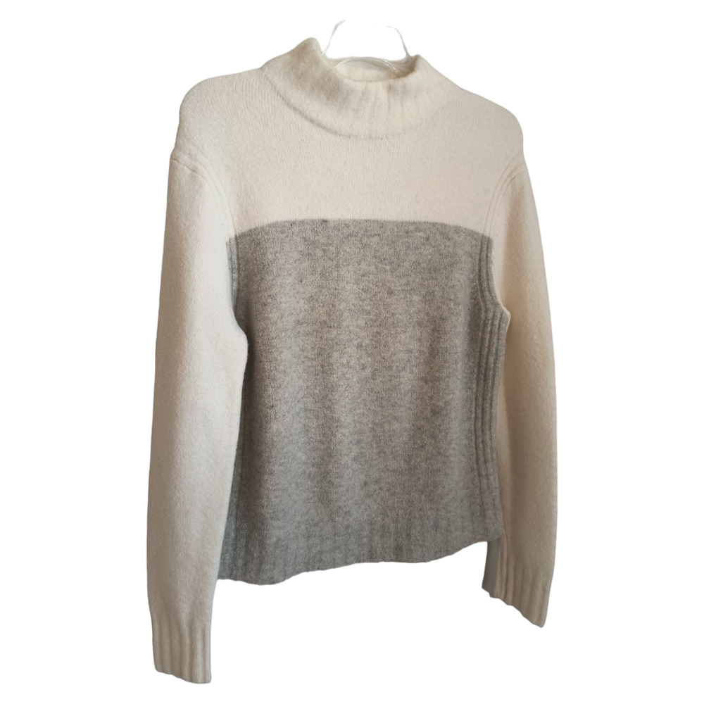 J. Crew Sweater Women's Sz L Gray White Colorblock Long Sleeve Wool Alpaca Blend